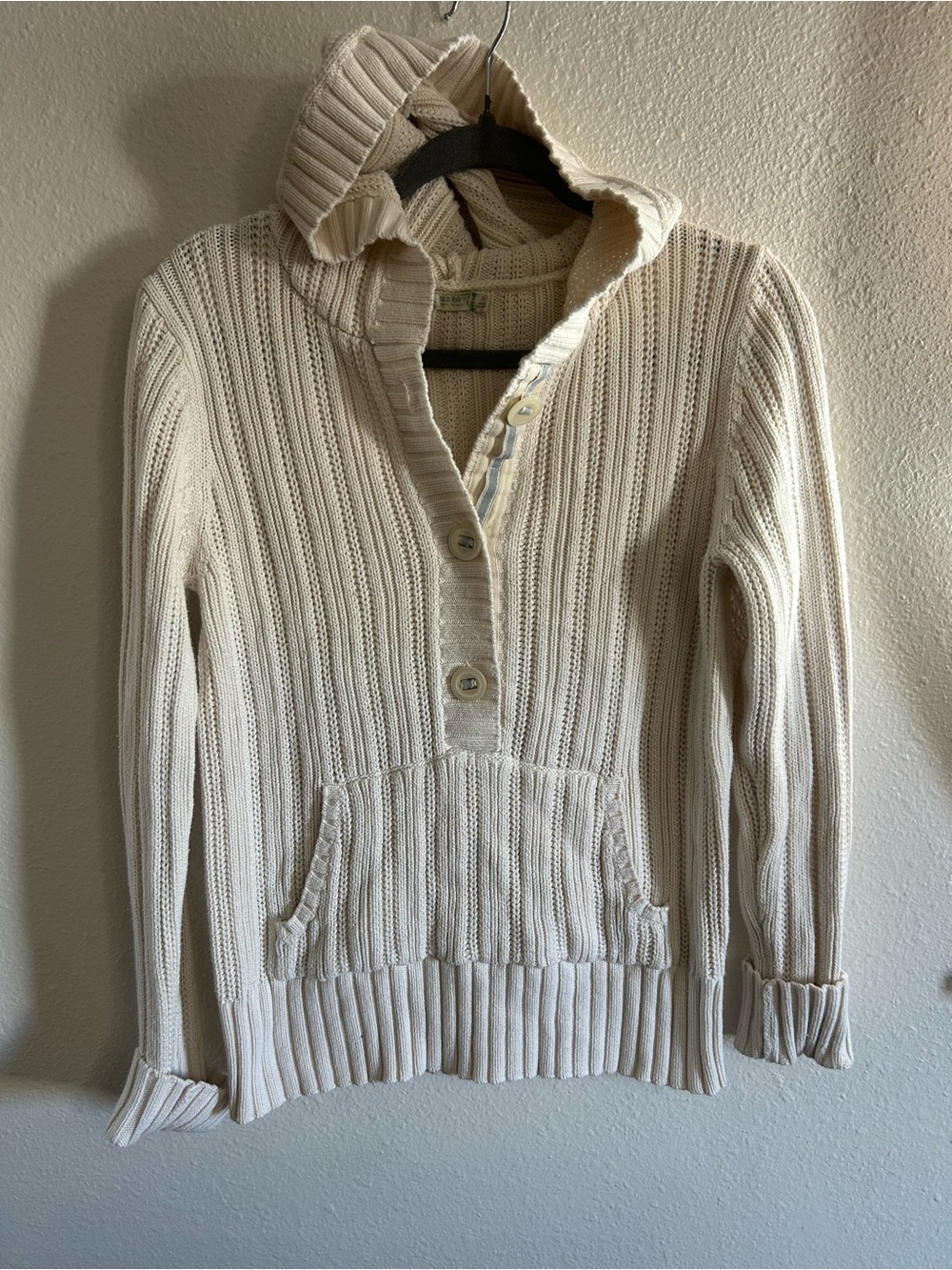 Vintage Y2K Old Navy Henley Ribbed Knit Sweater Pullover Hoodie Womens Size L